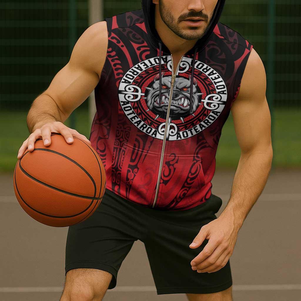 Aotearoa Bulldog Sleeveless Zip Hoodie New Zealand Kowhaiwhai Tribal - Polynesian Pride