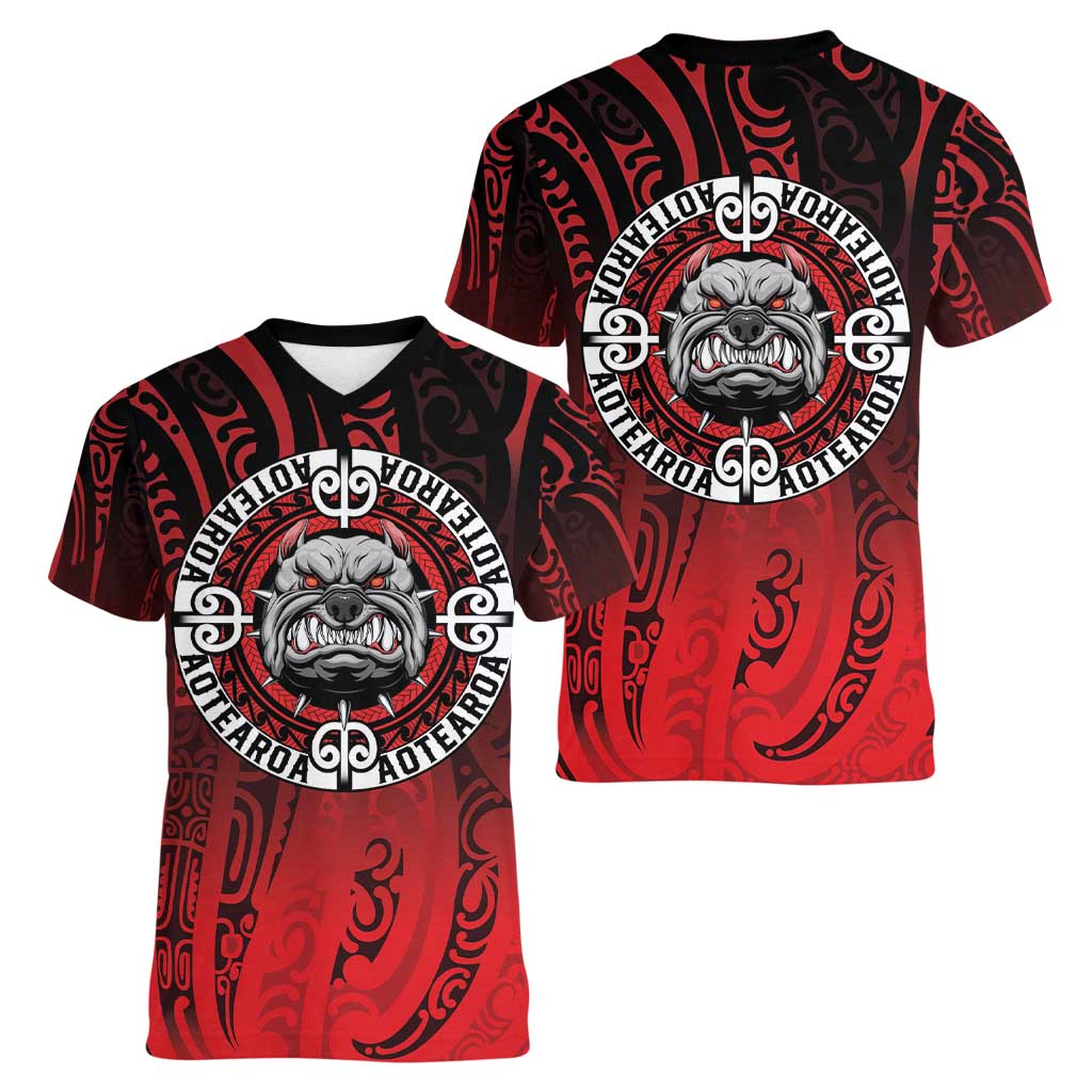 Aotearoa Bulldog Women V-Neck T-Shirt New Zealand Kowhaiwhai Tribal