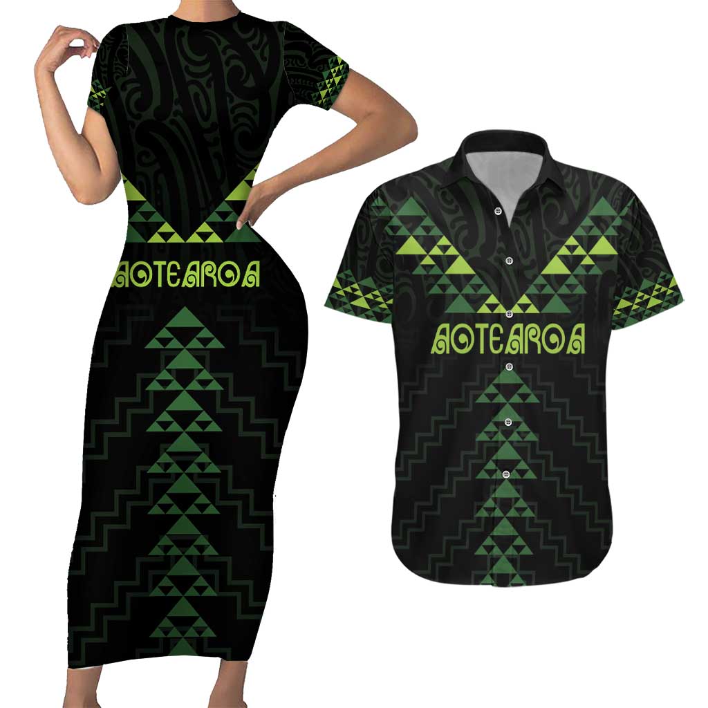 Custom New Zealand Maori Koru Koiri Motif Couples Matching Short Sleeve Bodycon Dress and Hawaiian Shirt