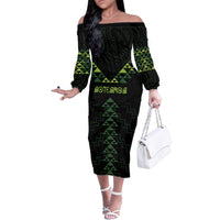 Custom New Zealand Maori Koru Koiri Motif Family Matching Off The Shoulder Long Sleeve Dress and Hawaiian Shirt
