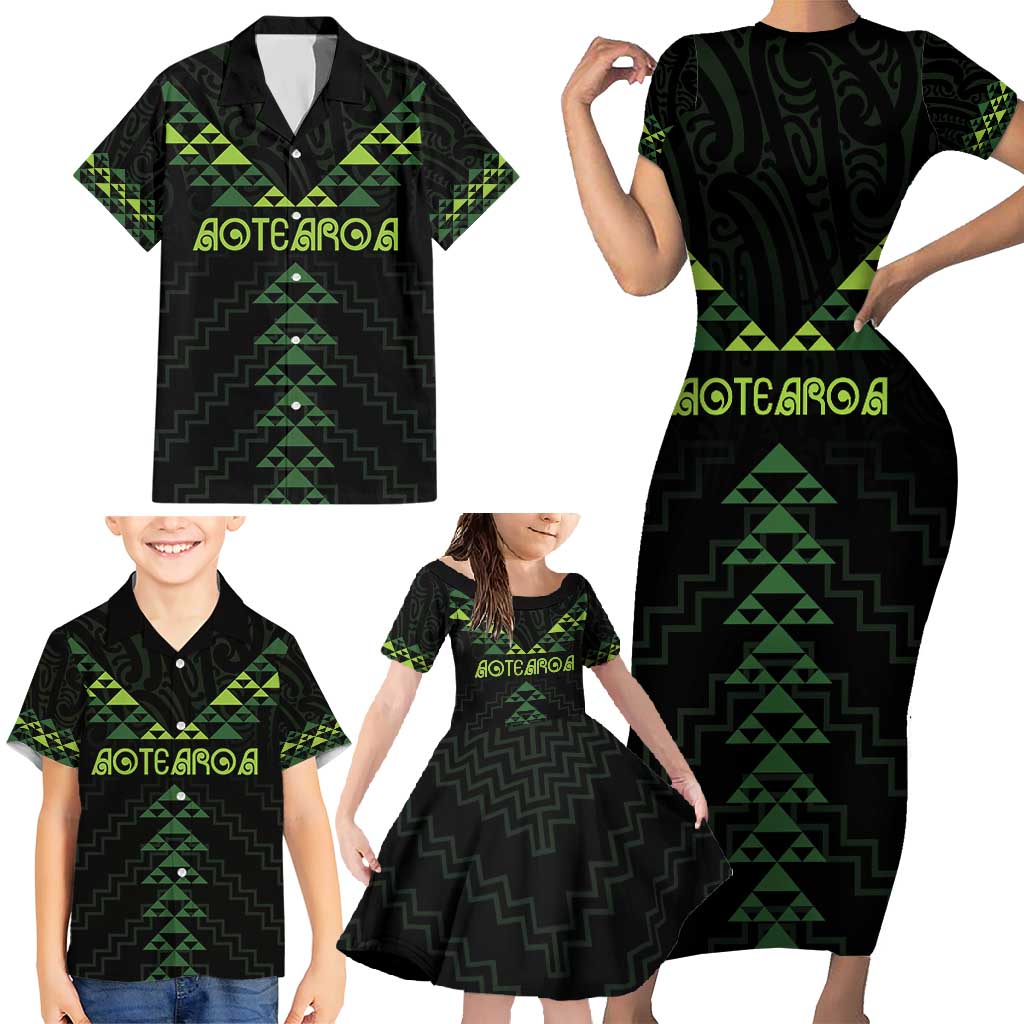 Custom New Zealand Maori Koru Koiri Motif Family Matching Short Sleeve Bodycon Dress and Hawaiian Shirt