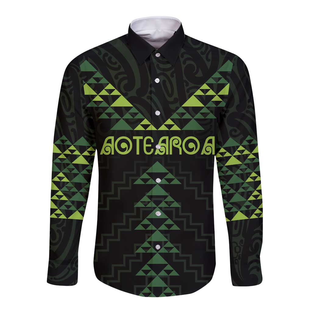 Custom New Zealand Maori Koru Koiri Motif Long Sleeve Button Shirt