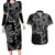 Filipino Sun Tribal Tattoo Couples Matching Long Sleeve Bodycon Dress and Hawaiian Shirt Philippines Inspired Barong Simple Black