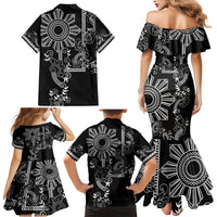 Filipino Sun Tribal Tattoo Family Matching Mermaid Dress and Hawaiian Shirt Philippines Inspired Barong Simple Black