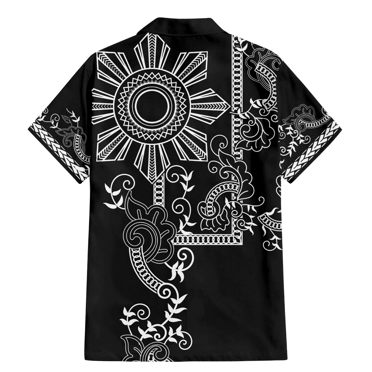 Filipino Sun Tribal Tattoo Family Matching Mermaid Dress and Hawaiian Shirt Philippines Inspired Barong Simple Black