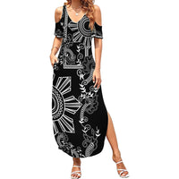 Filipino Sun Tribal Tattoo Family Matching Summer Maxi Dress and Hawaiian Shirt Philippines Inspired Barong Simple Black