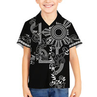 Filipino Sun Tribal Tattoo Family Matching Tank Maxi Dress and Hawaiian Shirt Philippines Inspired Barong Simple Black