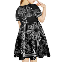 Filipino Sun Tribal Tattoo Kid Short Sleeve Dress Philippines Inspired Barong Simple Black