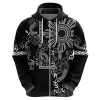 Filipino Sun Tribal Tattoo Zip Hoodie Philippines Inspired Barong Simple Black