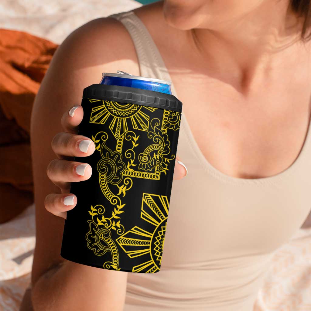Filipino Sun Tribal Tattoo 4 in 1 Can Cooler Tumbler Philippines Inspired Barong Simple Gold