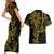 Filipino Sun Tribal Tattoo Couples Matching Short Sleeve Bodycon Dress and Hawaiian Shirt Philippines Inspired Barong Simple Gold