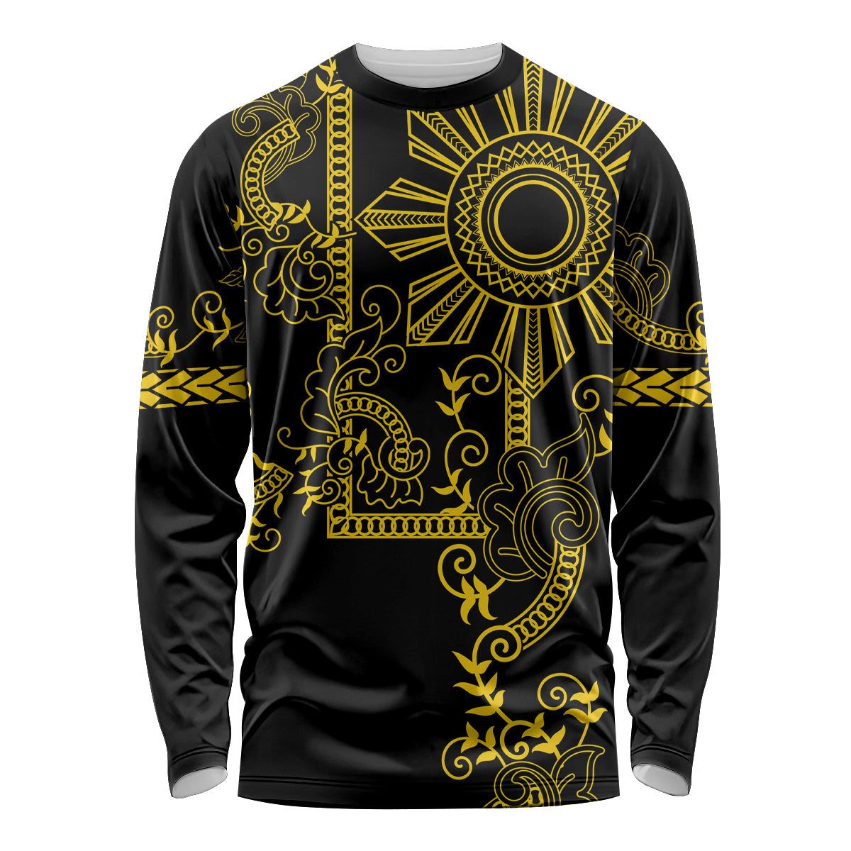 Filipino Sun Tribal Tattoo Long Sleeve Shirt Philippines Inspired Barong Simple Gold