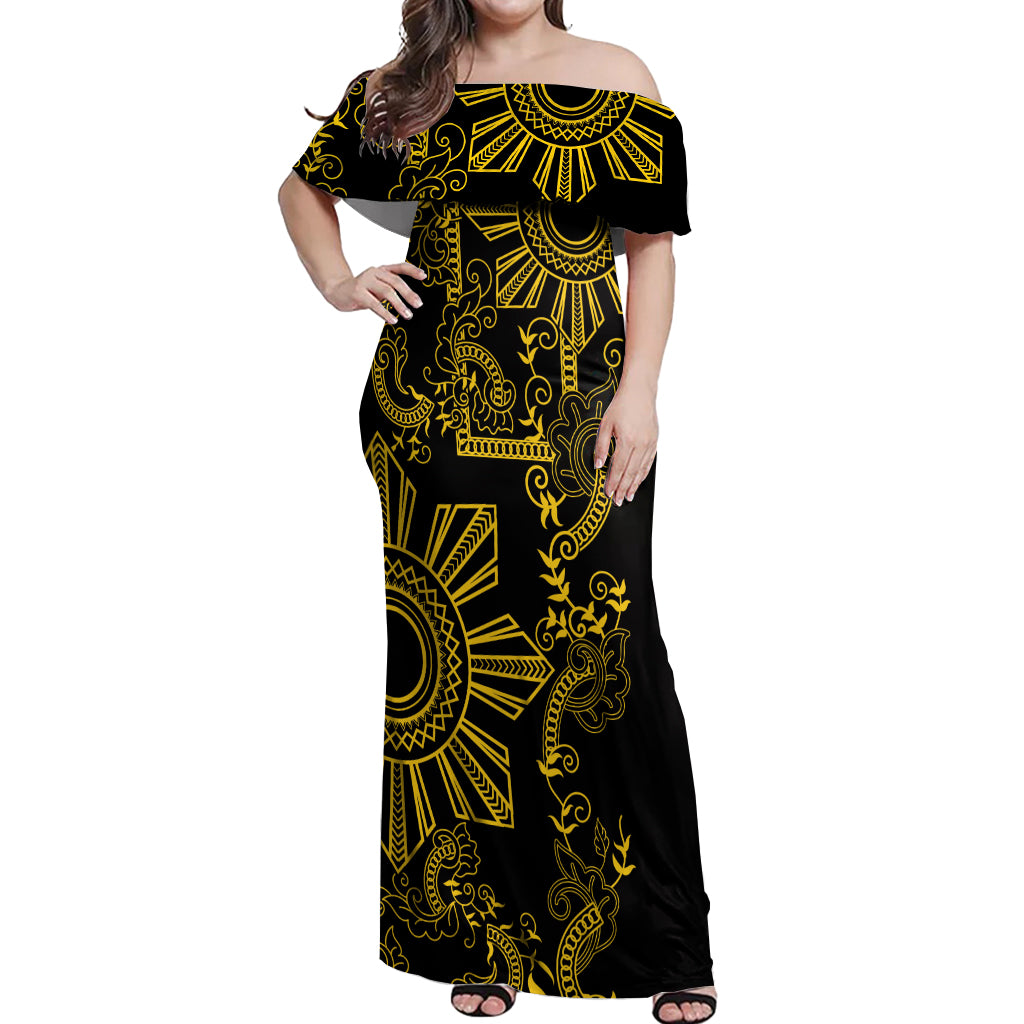 Filipino Sun Tribal Tattoo Off Shoulder Maxi Dress Philippines Inspired Barong Simple Gold