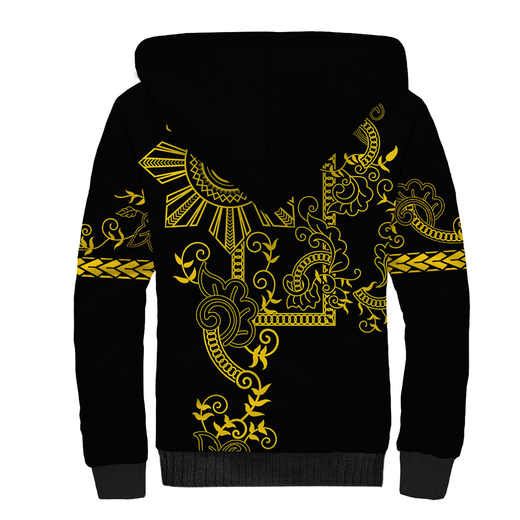 Filipino Sun Tribal Tattoo Sherpa Hoodie Philippines Inspired Barong Simple Gold