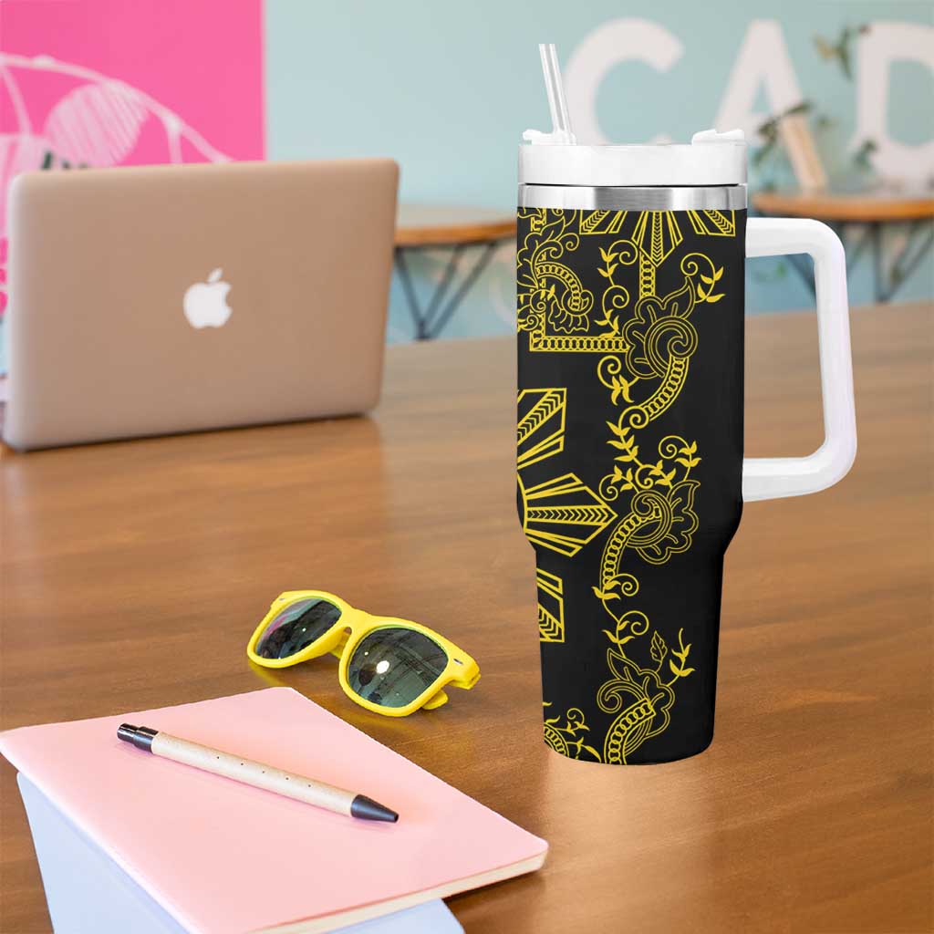 Filipino Sun Tribal Tattoo Tumbler With Handle Philippines Inspired Barong Simple Gold
