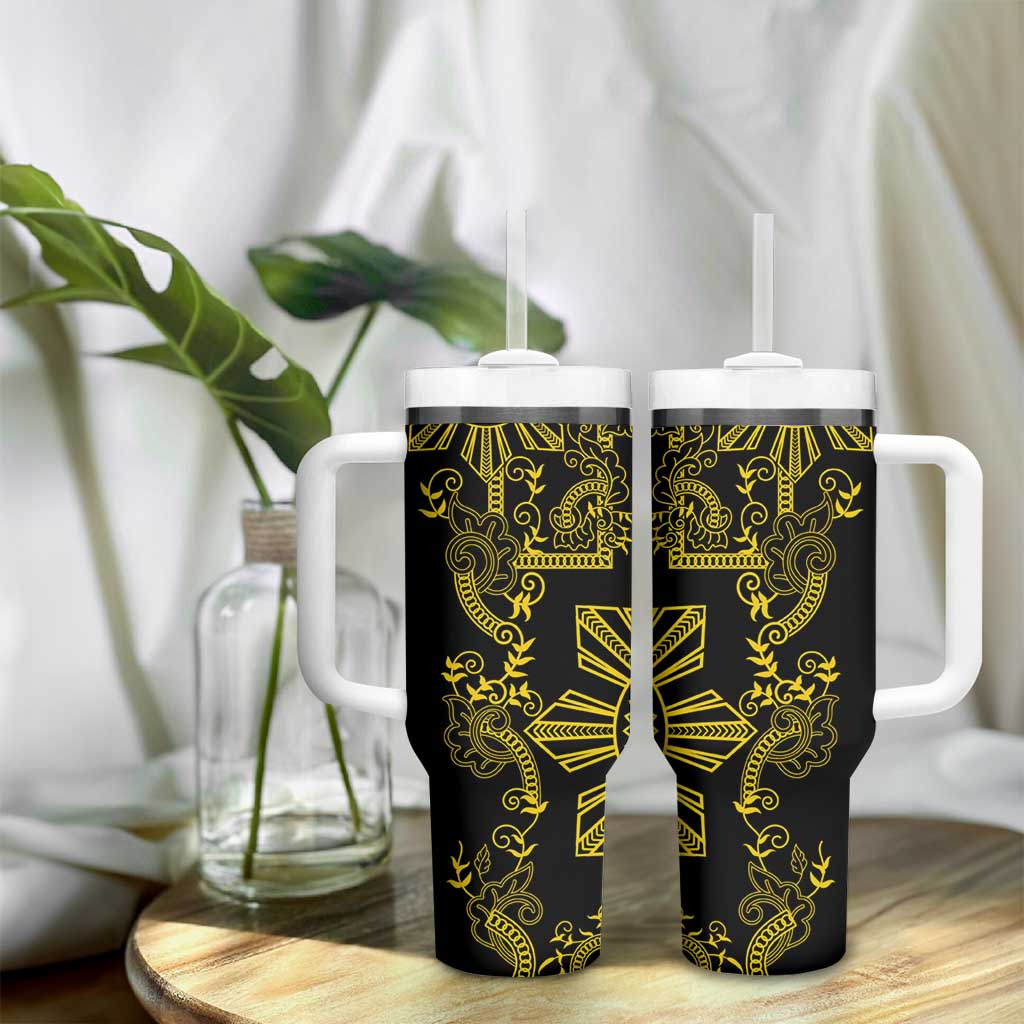 Filipino Sun Tribal Tattoo Tumbler With Handle Philippines Inspired Barong Simple Gold