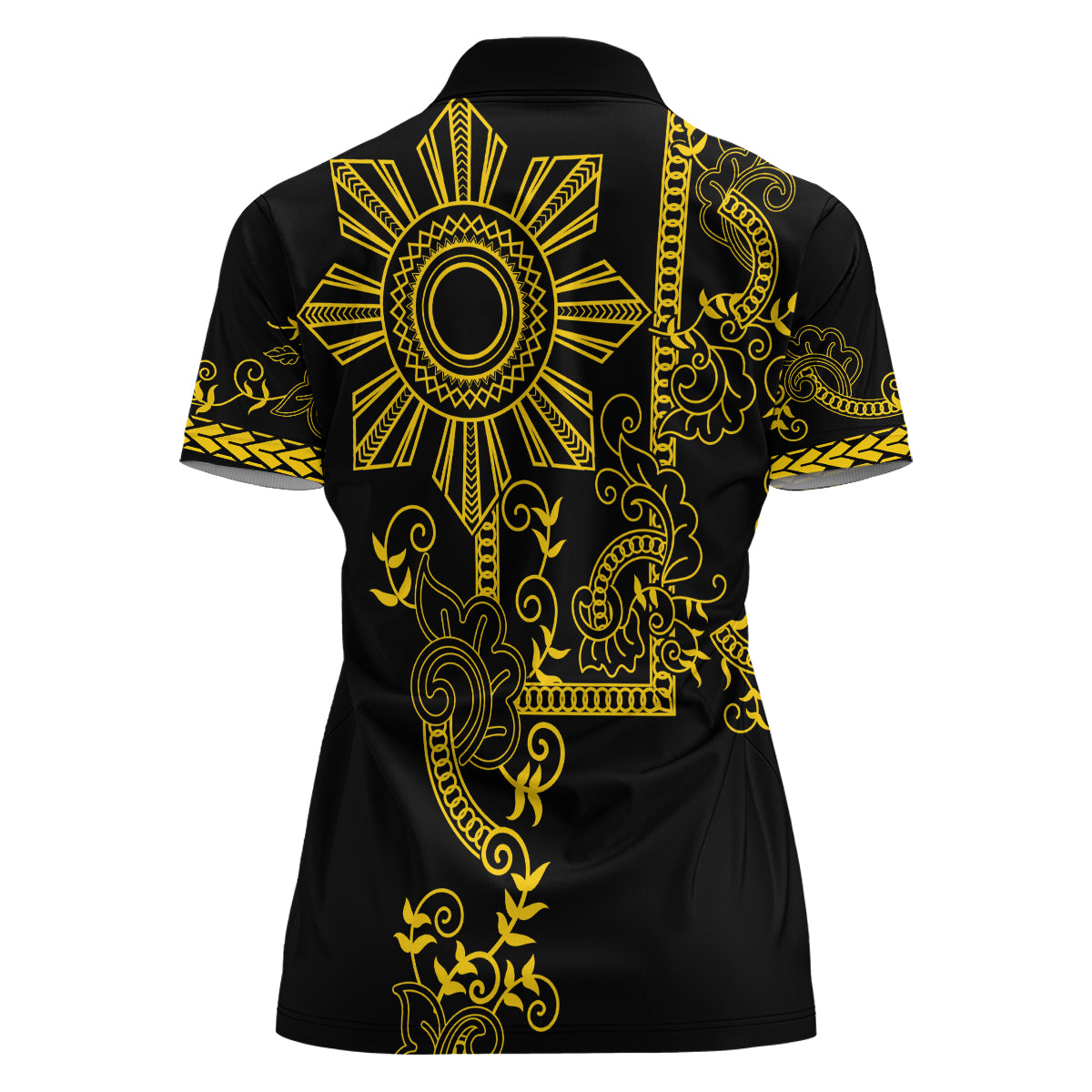 Filipino Sun Tribal Tattoo Women Polo Shirt Philippines Inspired Barong Simple Gold