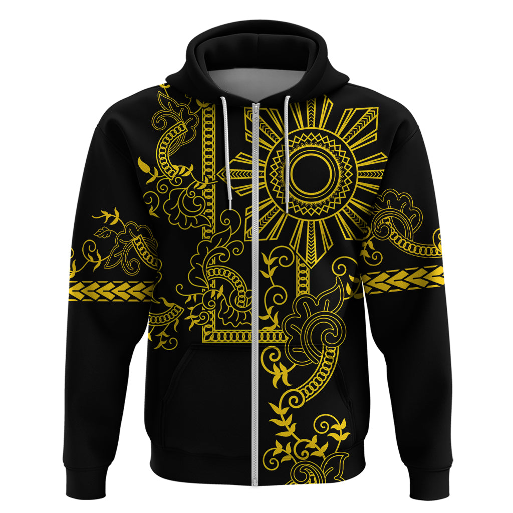 Filipino Sun Tribal Tattoo Zip Hoodie Philippines Inspired Barong Simple Gold