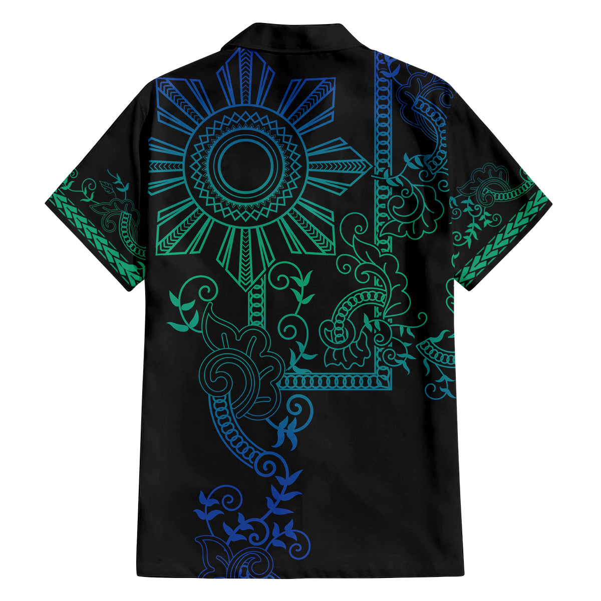 Filipino Sun Tribal Tattoo Family Matching Long Sleeve Bodycon Dress and Hawaiian Shirt Philippines Inspired Barong Blue Art