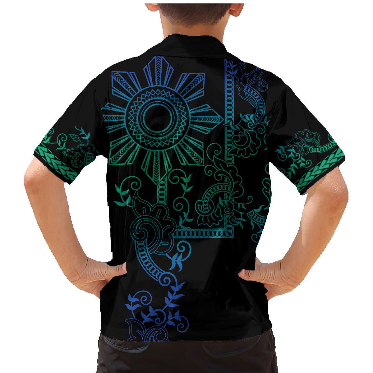 Filipino Sun Tribal Tattoo Family Matching Mermaid Dress and Hawaiian Shirt Philippines Inspired Barong Blue Art