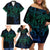 Filipino Sun Tribal Tattoo Family Matching Off Shoulder Short Dress and Hawaiian Shirt Philippines Inspired Barong Blue Art