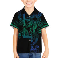 Filipino Sun Tribal Tattoo Kid Hawaiian Shirt Philippines Inspired Barong Blue Art