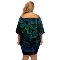 Filipino Sun Tribal Tattoo Off Shoulder Short Dress Philippines Inspired Barong Blue Art