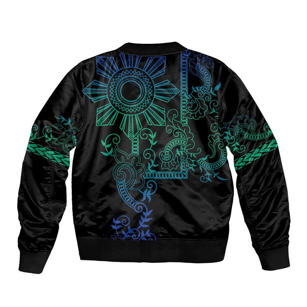 Filipino Sun Tribal Tattoo Sleeve Zip Bomber Jacket Philippines Inspired Barong Blue Art