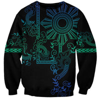 Filipino Sun Tribal Tattoo Sweatshirt Philippines Inspired Barong Blue Art
