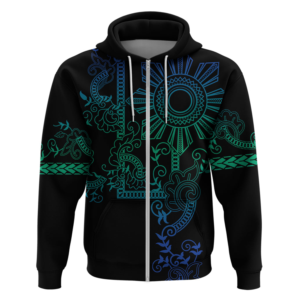 Filipino Sun Tribal Tattoo Zip Hoodie Philippines Inspired Barong Blue Art