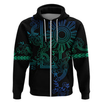 Filipino Sun Tribal Tattoo Zip Hoodie Philippines Inspired Barong Blue Art