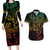 Filipino Sun Tribal Tattoo Couples Matching Long Sleeve Bodycon Dress and Hawaiian Shirt Philippines Inspired Barong Reggae Art