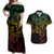 Filipino Sun Tribal Tattoo Couples Matching Off Shoulder Maxi Dress and Hawaiian Shirt Philippines Inspired Barong Reggae Art