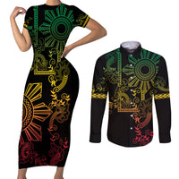 Filipino Sun Tribal Tattoo Couples Matching Short Sleeve Bodycon Dress and Long Sleeve Button Shirt Philippines Inspired Barong Reggae Art