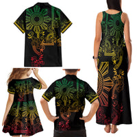 Filipino Sun Tribal Tattoo Family Matching Tank Maxi Dress and Hawaiian Shirt Philippines Inspired Barong Reggae Art