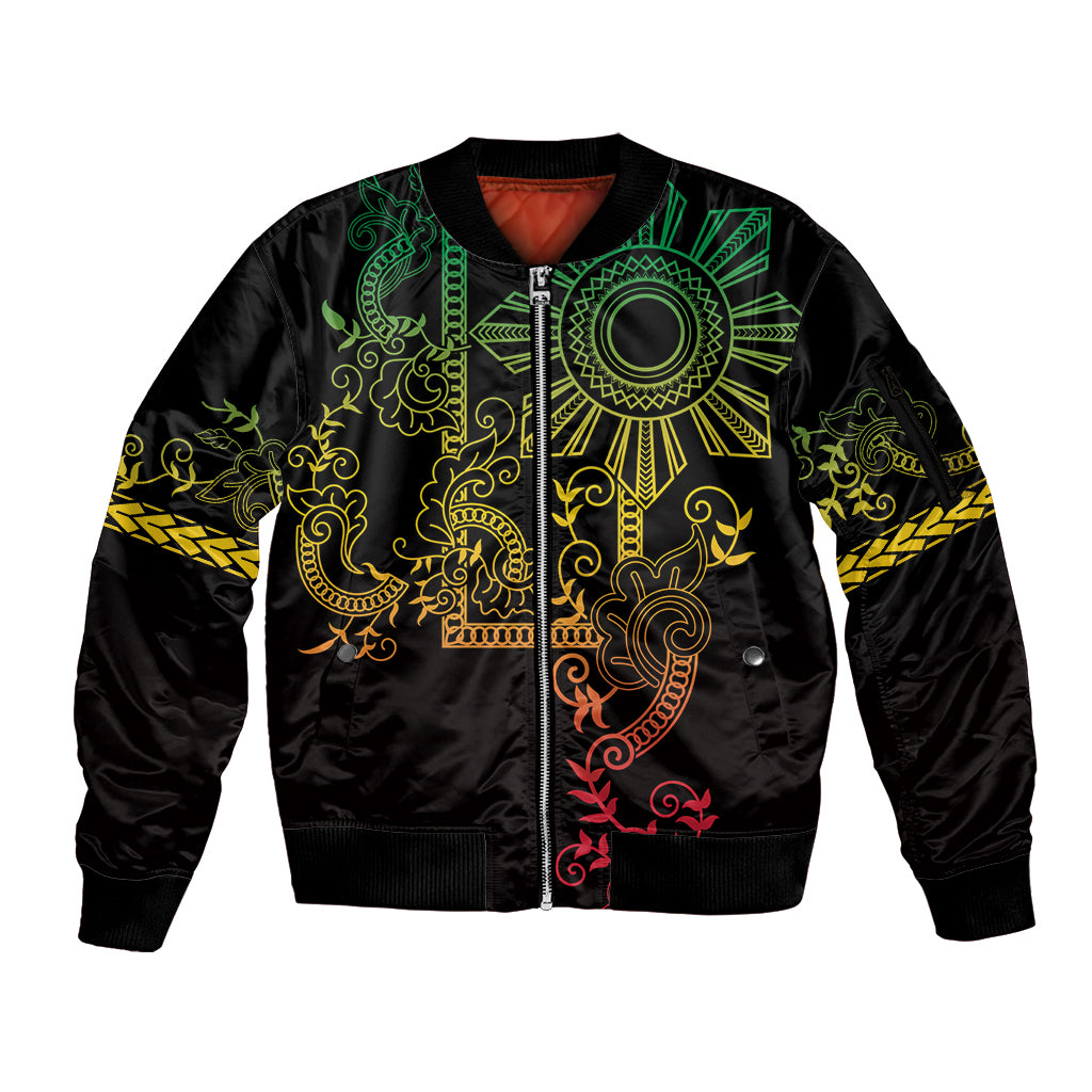 Filipino Sun Tribal Tattoo Sleeve Zip Bomber Jacket Philippines Inspired Barong Reggae Art