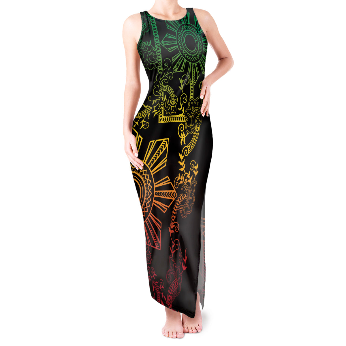 Filipino Sun Tribal Tattoo Tank Maxi Dress Philippines Inspired Barong Reggae Art