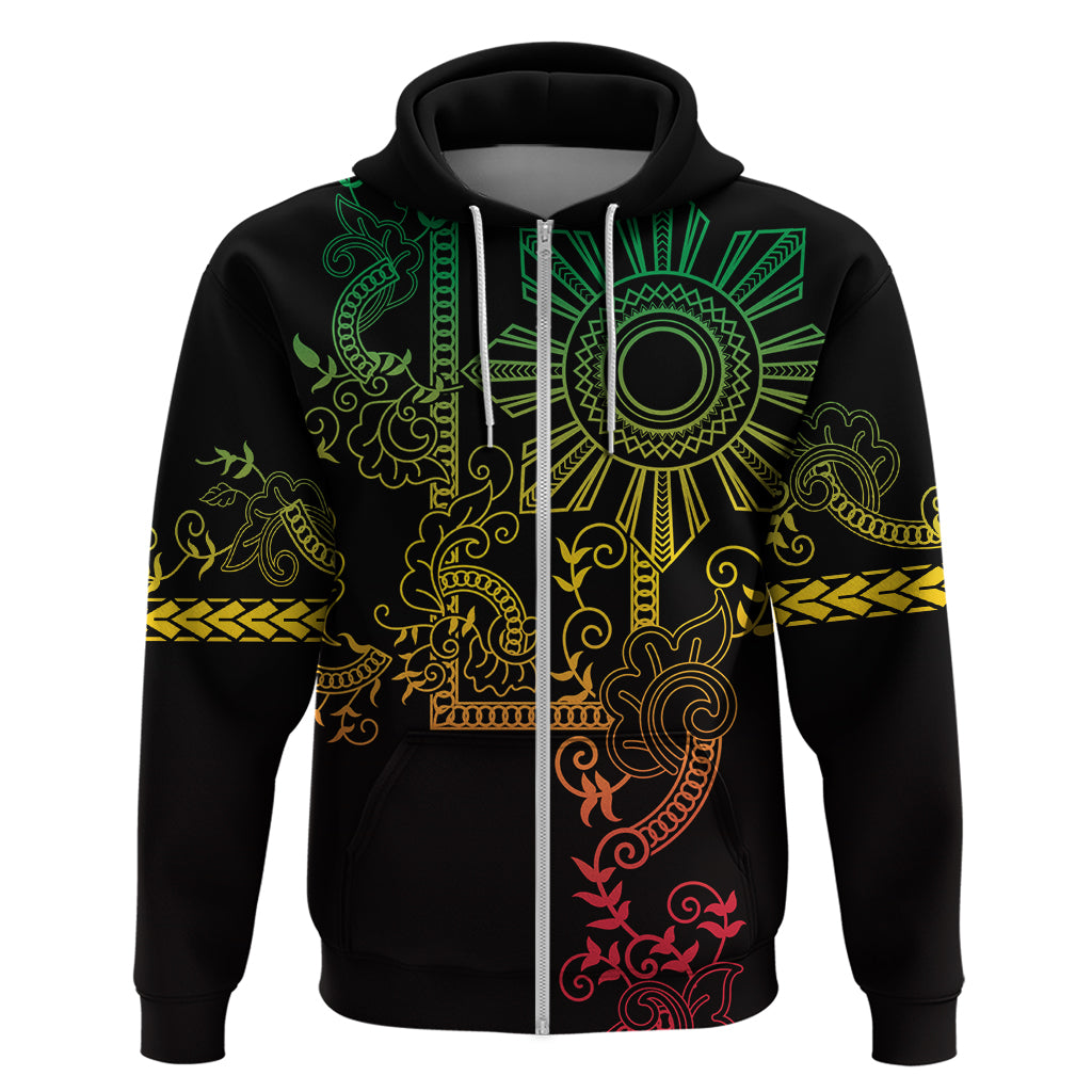 Filipino Sun Tribal Tattoo Zip Hoodie Philippines Inspired Barong Reggae Art