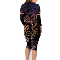 Filipino Sun Tribal Tattoo Family Matching Long Sleeve Bodycon Dress and Hawaiian Shirt Philippines Inspired Barong Pink Art