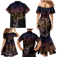 Filipino Sun Tribal Tattoo Family Matching Mermaid Dress and Hawaiian Shirt Philippines Inspired Barong Pink Art