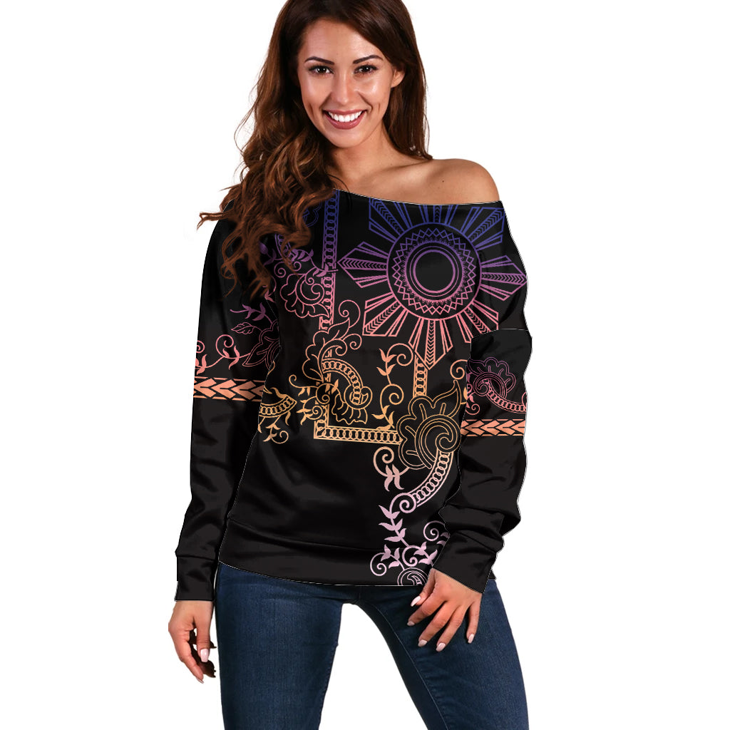 Filipino Sun Tribal Tattoo Off Shoulder Sweater Philippines Inspired Barong Pink Art