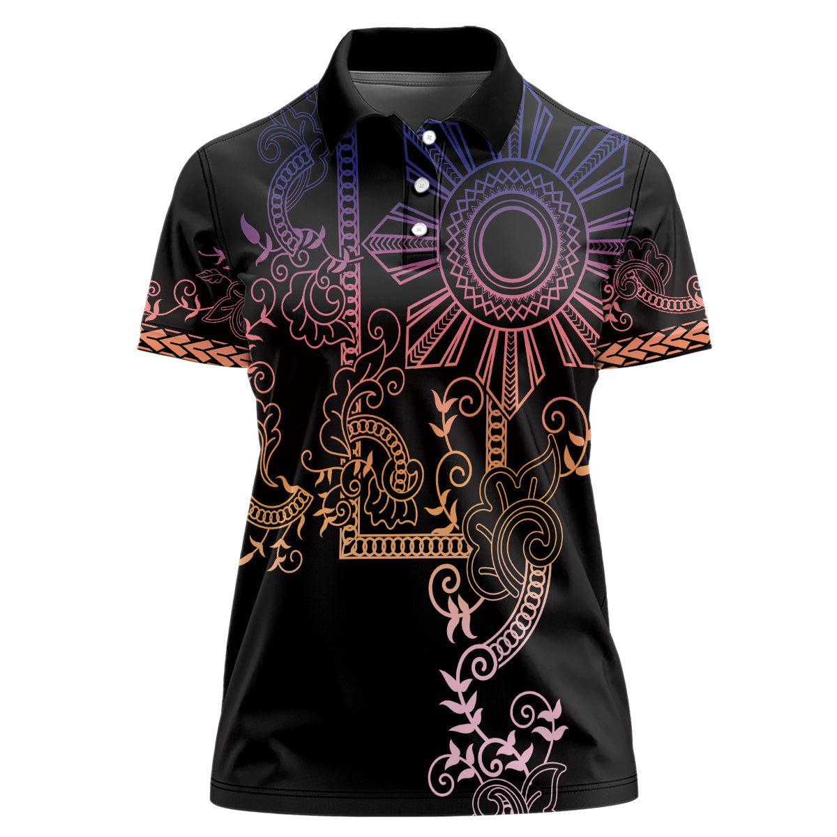 Filipino Sun Tribal Tattoo Women Polo Shirt Philippines Inspired Barong Pink Art