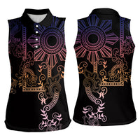 Filipino Sun Tribal Tattoo Women Sleeveless Polo Shirt Philippines Inspired Barong Pink Art