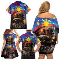 Philippines Lion and Eagle 1898 Family Matching Off Shoulder Short Dress and Hawaiian Shirt Pilipinas Maligayang Araw ng Kalayaan
