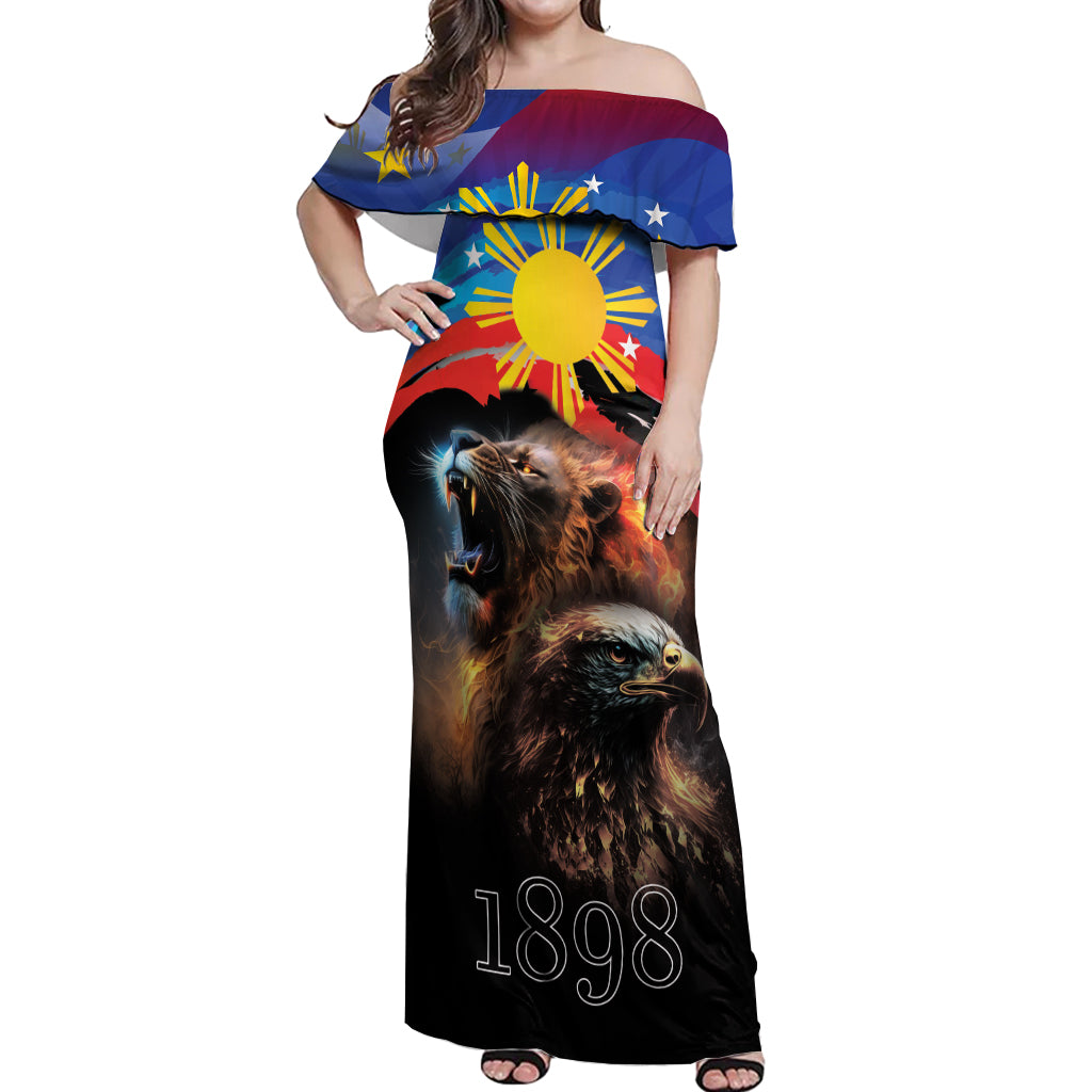 Philippines Lion and Eagle 1898 Off Shoulder Maxi Dress Pilipinas Maligayang Araw ng Kalayaan