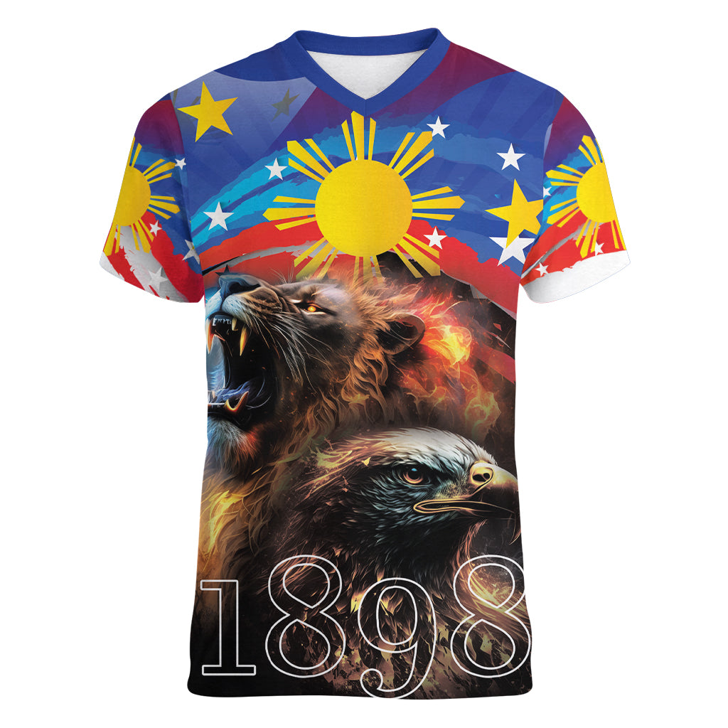Philippines Lion and Eagle 1898 Women V-Neck T-Shirt Pilipinas Maligayang Araw ng Kalayaan