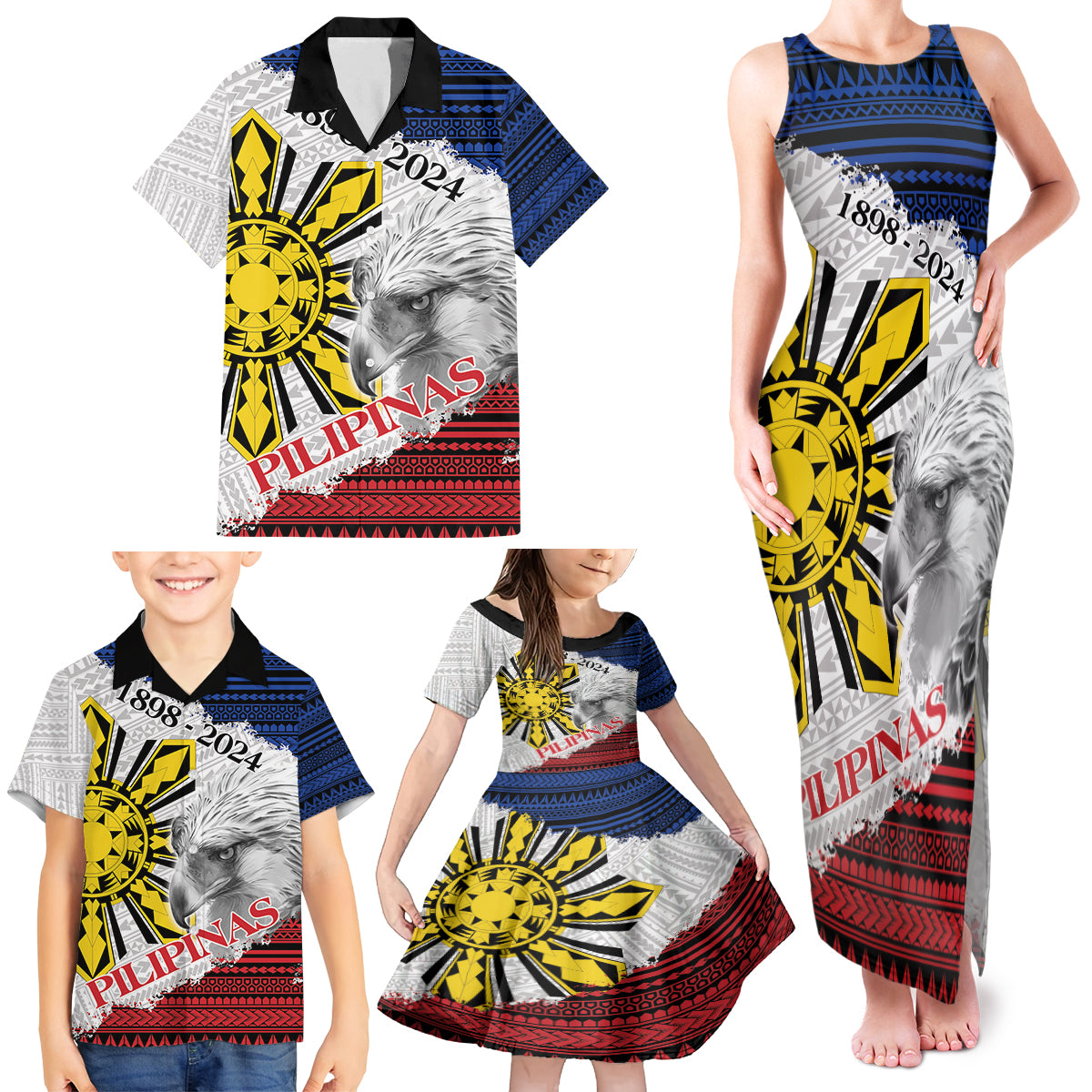Philippines 126th Independence Day Family Matching Tank Maxi Dress and Hawaiian Shirt Pilipinas Hunyo 12 Maligayang Araw ng Kalayaan