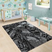 Pacific Beauty Girl Area Rug Black Polyneisan Tribal Vintage Motif