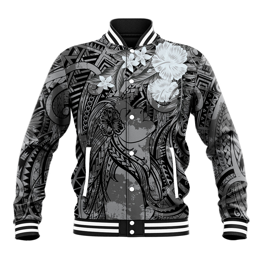 Pacific Beauty Girl Baseball Jacket Black Polyneisan Tribal Vintage Motif LT9 Unisex Black - Polynesian Pride
