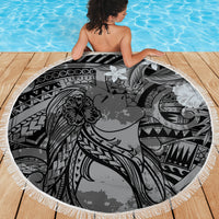 Pacific Beauty Girl Beach Blanket Black Polyneisan Tribal Vintage Motif LT9 - Polynesian Pride